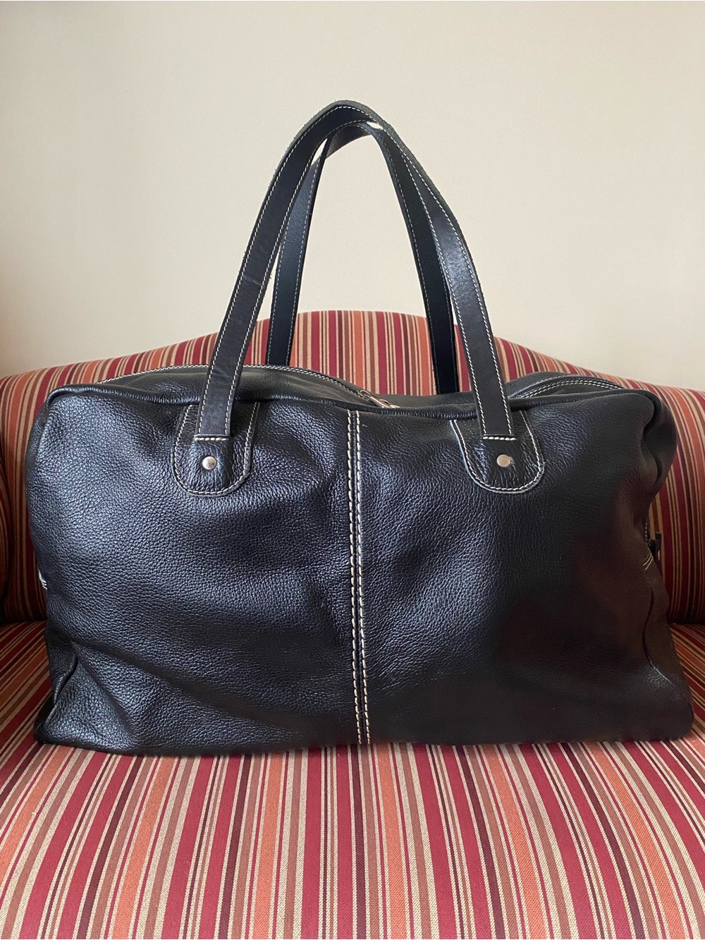 Roots vintage Black Leather Weekend Duffel Bag pebble leather